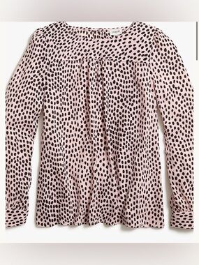 J. Crew Pink and Black Polka-Dot Long-Sleeve Top